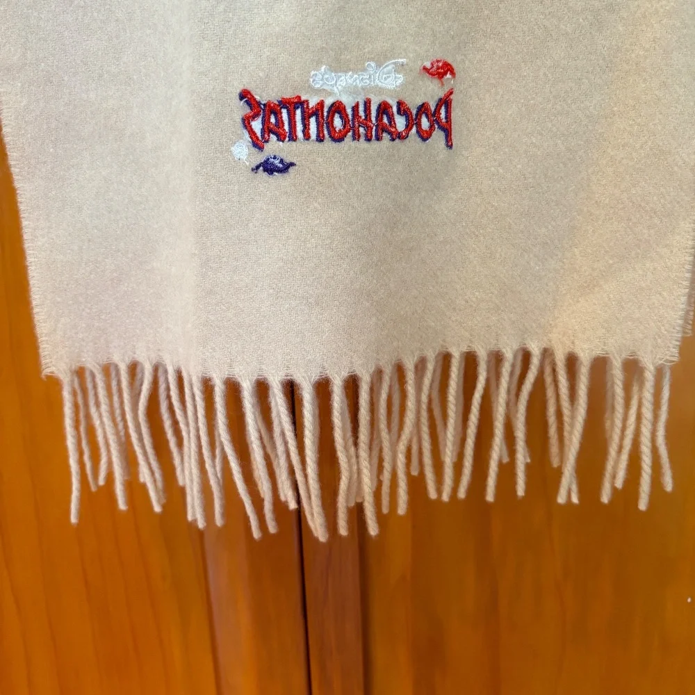 1995 Disney Pocahontas Italian Lambswool Cream Tan Scarf Vintage Embroidered